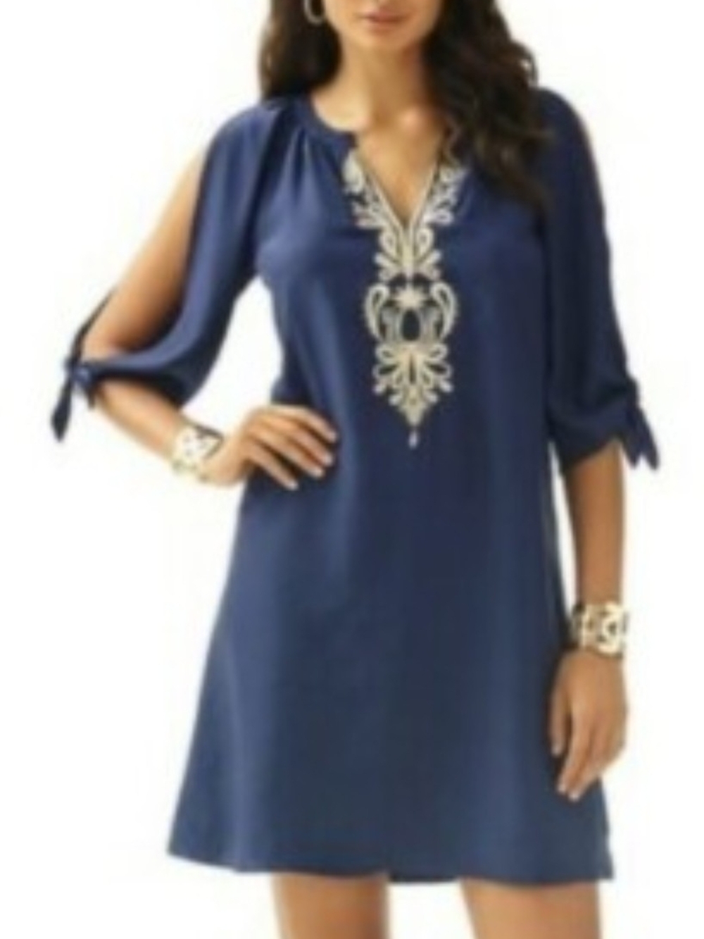 Lilly Pulitzer Navy Tunic with White Embroidered Placket
